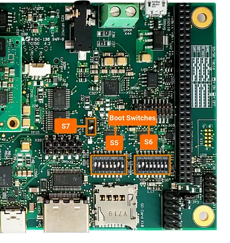 phyBOARD-AM62Ax Close-up of Boot Switches